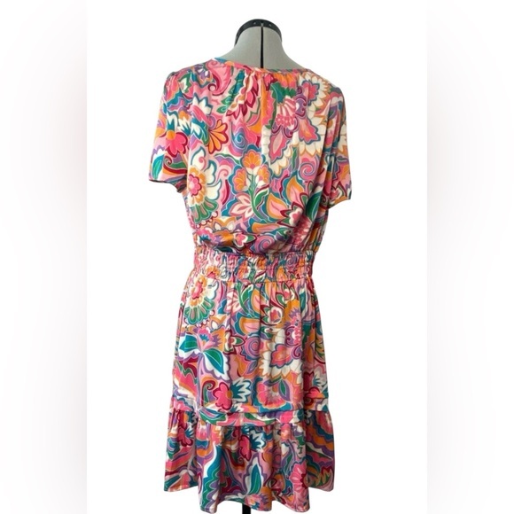 NICOLE MILLER FLORAL PRINTED‎ SATIN DRESS WOMENS SIZE LARGE - Picture 2 of 7